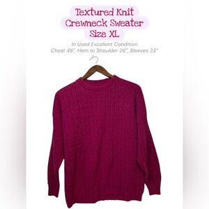Vintage Magenta Geometric Knit Sweater XL 80s 90s Textured Crewneck